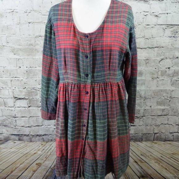 Vintage Dresses & Skirts - vtg 90s Y2K Plaid Flannel Empire Grunge Dress